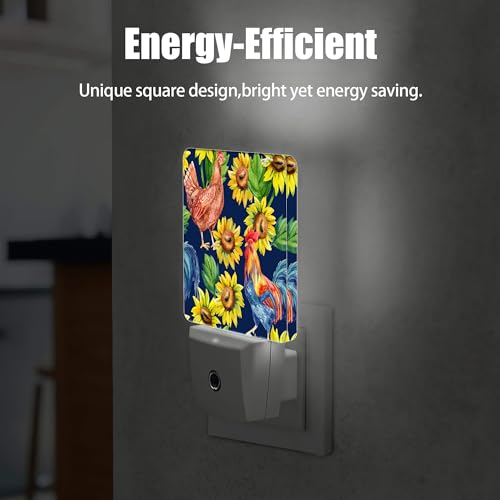 Image of Retro Hen Rooster Night Light, Sunflowers Plug into Wall with Dusk to Dawn Light Sensors, Warm Nightlights for Bedroom, Bathroom, Hallway, Kitchen, Gifts Ideal for Boys Girls Women Men