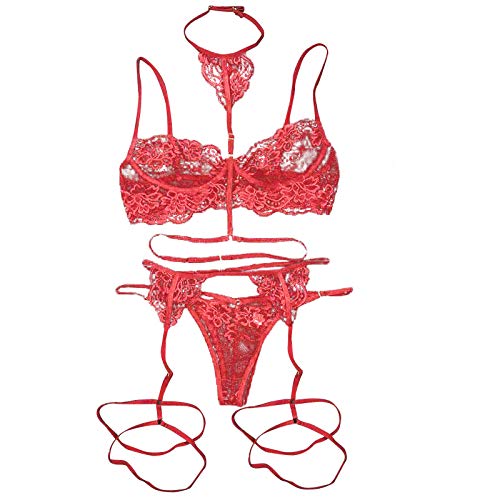 Conjunto de lingerie feminina sexy de renda, sutiã e calcinha cinta-liga, 3 peças, sutiã e shorts tr
