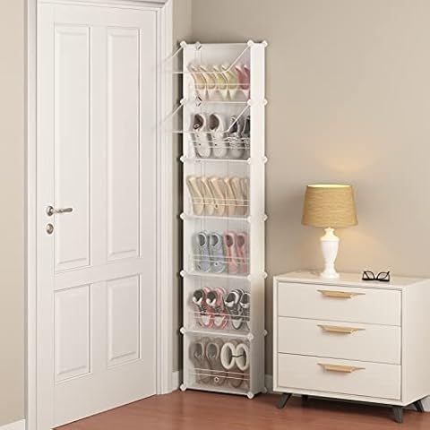 MAGINELS 6-Tier Slim Shoe Storage,Narrow Shoes Rack,Hidden Closet Organizer for Small Spaces,Tall shelf for Wall Behind Door,Entryway,White Cover
