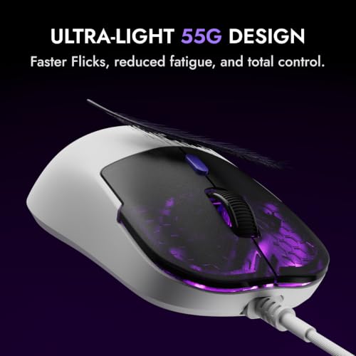 Image of Kreo Harpy Gaming Mouse Wired (White), 55g Ultra-Lightweight Mouse, Customizable RGB Mouse for Laptop Gaming, Mouse for Pc, 1000Hz Polling Rate, 12800 DPI