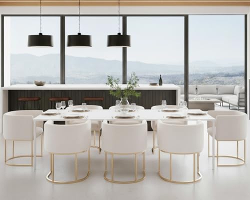 Image of HNY Mid Century Modern Upholstered Barrel Dining Chairs with Arms Set of 8, Velvet Kitchen & Dining Room Chairs, 18.5 inch Wide Accent Chairs for Dining Room Living Room with Gold Metal Frame, Cream