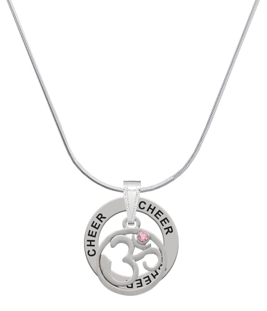Delight Jewelry Silvertone Om in Circle with Crystal - Cheer Ring Charm Necklace, 18"