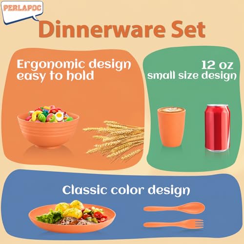 Image of Kids Wheat Straw Dinnerware Sets for 4, 20 Piece Unbreakable Dinnerware Set, Plates and Bowls Sets, Kitchen Plates and Bowls Set, Lightweight Dish Set for Picnic, Camping, and Daily - Orange
