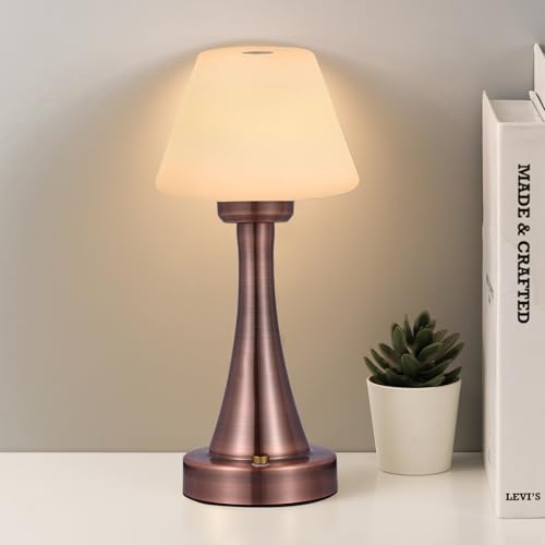 LED Cordless Rechargeable Battery Table Lamp,Shower Lamp Waterproof,Touch Stepless Dimmable Nightstand Lights,Portable Night Lights for Outdoor Patio Camping Restaurant Home (Red Bronze)