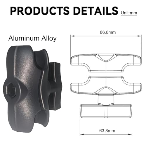 Image of Strg 1.5 inch Ball Mount with 3.4 inch Double Socket Arm, Rectangular Plate and Round Base, Aluminum C Size Ball Fish Finder Mount for Garmin Lowrance Fish Finder Mounting Tablet Laptop Mounting