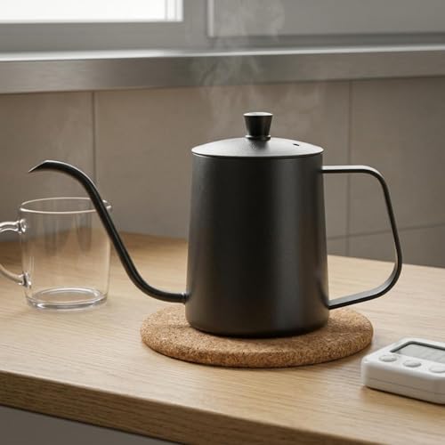 Image of OJIVA Thickened Body Stainless Steel Gooseneck Kettle Lid Included Mini Coffee Dripper Pot Precise Pouring Long Spout Coffee Kettle Rust Resistant for Home Cafe, Manual Brewing, 600ML, 201 W Lid W