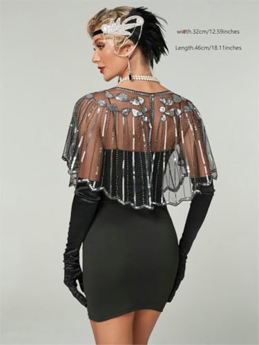 1920s Party Prom Shawls and Wraps for Women Retro Hollow Out Pashmina Sequin Poncho Bridal Shawls Flapper Evening Cape4