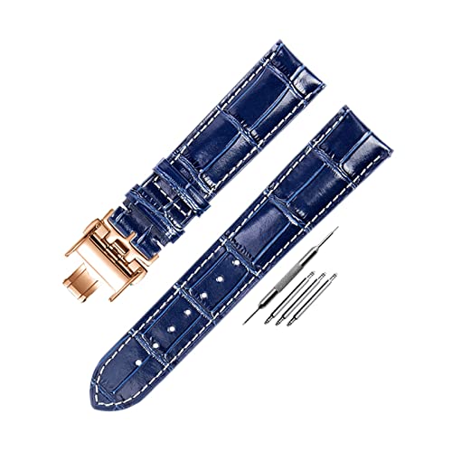 Bracelet de montre hypoallergénique bleu en cuir grainé bambou 19mm à 21mm
