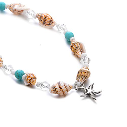 Image of Softones Blue Starfish Turtle Anklet Multilayer Charm Beads Sea Handmade Boho Anklet Foot Jewelry for Women