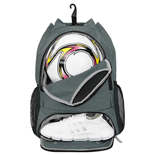 Sac de Sport à Cordon Sac à Dos pour Football Basketball Sac Piscine avec Compartiment Chaussures et Poche Humide, Gris