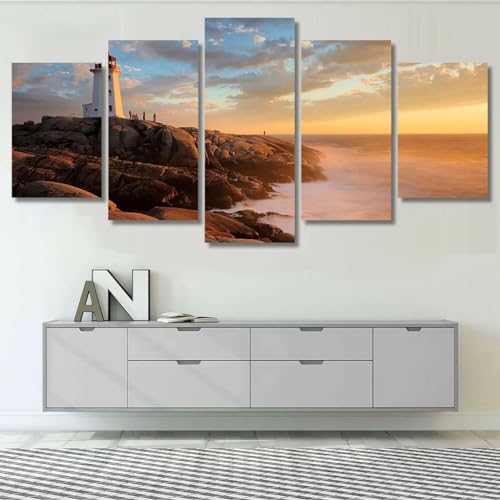 Tableau Chambre Adulte Design Phare et Coucher de Soleil Canadien