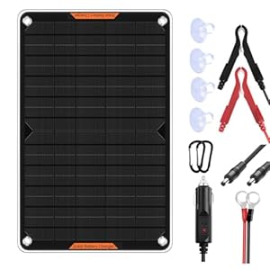 Hoysicy 12 Volt Solar Car Battery Charger & Maintainer, Solar Panel Trickle Charger, with Alligator Clip& Cigarette Lighter PlugAdapter for Car, Boat, Automotive, Motorcycle, RV