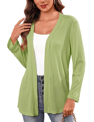 Totatuit Women Long Sleeve Open Front Cardigan Casual Lightweight Long Cardigans Loose Knit Outwear Grass Green