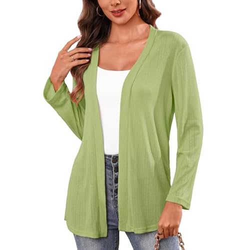 Totatuit Women Long Sleeve Open Front Cardigan V Neck Casual Lightweight Long Cover Up Loose Outwear