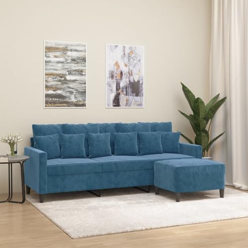 Willood 3 Sitzer Sofa mit Hocker Blau 180 cm Samt Willood 3 Sitzer Sofa mit Hocker Blau 180 cm Samt