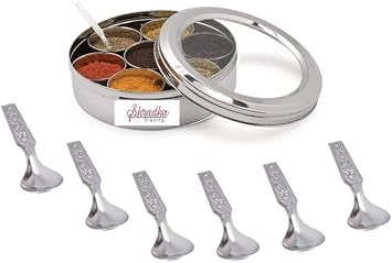 Stainless Steel Transparent Masala Dabba - 7 Containers, Steel Masala Box, Kitchen Spice Box