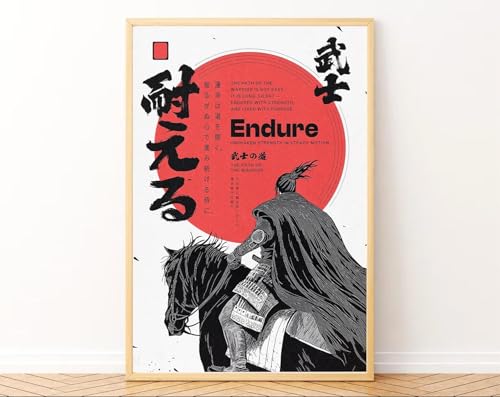 Image of Gamya Framed Japan Samurai Theme Motivational Quote Posters For Office, Living Room, Bedroom Wall Decor - Aesthetic Room Decor (13x19 Inches) (Endure (RED))