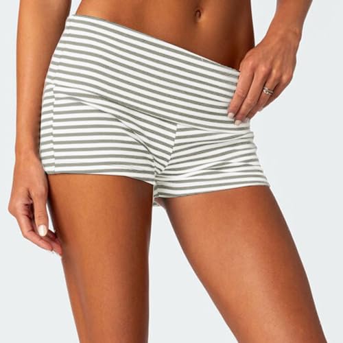 Image of Women Fold Over Lounge Shorts Low Waist Fitted Pajama Shorts Cute Sleep Pj Short Bottoms Roll Over Yoga Shorts