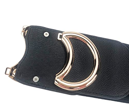 Swtddy Women's Elastic Wide Stretchy Waist Cinch Belt Waistband For Dresses (Suit For Waist Size 36"-45", Golden O Design Black+Khaki+Camel) #TOP4