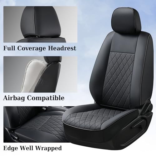 Image of Coverado Tacoma Seat Covers Full Set, Faux Leather Car Seat Covers Custom Fit for 2005-2023 Toyota Tacoma Double & Crew Cab SR SR5 Limited TRD Sport /Pro /Off Road Toyota Tacoma Accessories (Black)