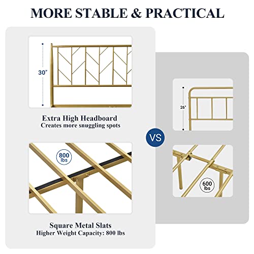 Allewie Full Size Platform Bed Frame With Vintage Headboard, 14 Inches Metal Mattress Foundation For Storage, No Box Spring Needed, Easy Assembly, Modern, Gold #TOP6