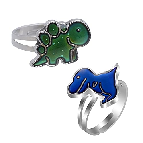 LHXVQZW 2 Pcs Dinosaurs Color Change Ring Adjustable Size Mood Rings for Womens Girls Boys