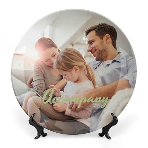 Qlptzwd Custom Display Dish with Stand, Add Your Own Photo Logo Text Name Personalized Decorative Plate for Birthday Christmas Memorial Gift, 8 In
