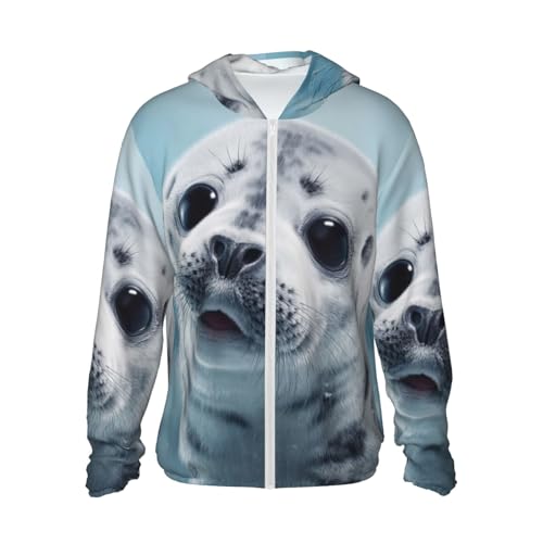 UPF 50+ Sun Protection Hoodie Rash Guard Long Sleeve Sun Shirt Harp Seal Wallpaper UV Shirt Full Zip Jacket