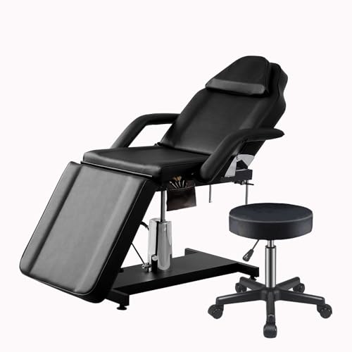 LSLIFE Professioneller Hydraulischer Schönheitstisch/Behandlungsliege 180 Verstellbarer Rücken Bein Teil Weiches Kunstdleder Kopfstütze Armablage für Kosmetik Massage Tattoo (Dunkelschwarz)