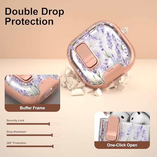 Image of for AirPods 4 Case 2025 with Safety Lock & Foldable Phone Stand, Lavender | Double Drop Protection,Two-Piece Design, Airpod 4 Case with Keychain & Cleaner Kit, Support Wireless Charging, Shockproof