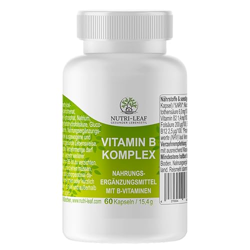 Vitamin B Komplex hochdosiert mit B12 B6 Folsäure B1 und allen 8 B Vitaminen für Energie Nerven geistige Leistung ohne unnötige Zusatzstoffe Kapseln Made in Germany von NUTRI LEAF