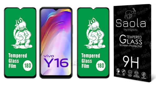 Image of Saola 18D Tempered Glass With Inbuilt AirBag Borders For Vivo Y16 (Pack Of 2) with Free Installation Kit. Full screen Coverage - 6.51 inch