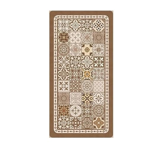 Beige Floral Carpet Waterproof Oil-proof Easy Clean Carpets Kitchen Decoration Grid Lines Rugs Geometric Hallway Mat(BROWN,60X15