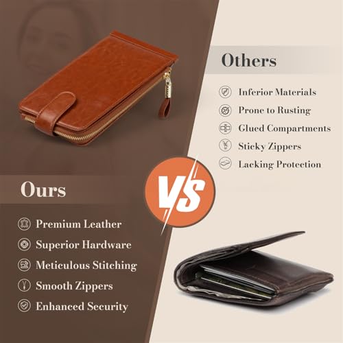 Huztencor Womens Wallet RFID Blocking Wallet Women Leather Bifold Multi Card Case Wallet with Zipper Pocket Vintage Brown - Thumbnail 7