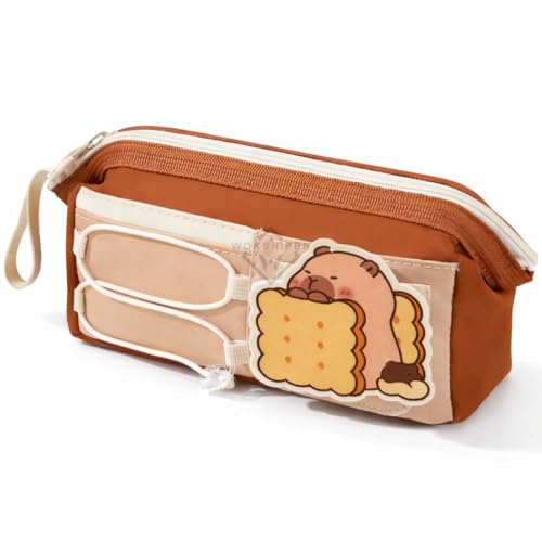 Image of Invite Large Capacity Cute Aesthetic Pencil Case with Multi Compartments, Multi-Pocket Pastel Pen Pouch Organizer with Zipper, Kawaii School Supplies Bag for Girls, Teens & Students (Capybara)