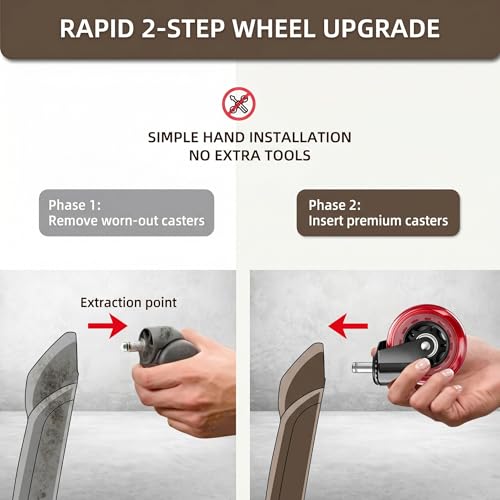 Image of 3 Inch Office Chair Wheels, Set of 30 (Red) | Heavy Duty Replacement Casters for Hardwood Floor & Carpet, Smooth Quiet Roll, Universal 11mm Stem, Non-Marking PU Wheels