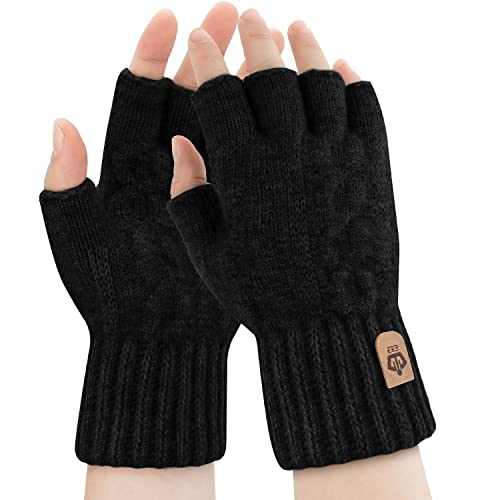 ARFNKIM Thermisch Fingerlose Handschuhe - Damen und Herren Strick Weich Flauschig Touchscreen Winterhandschuhe für Skifahren Radfahren Arbeit (Schwarz)