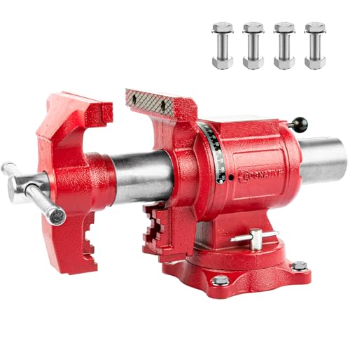 Image of Upgraded UPG 5-Inch Terminal Location Bench Vise with Ductile Iron Bench Vise 360 Multi-Purpose Bench Vice with Anvil and Positioning Pins, Clamp force 8800lbs, Red Swivel Vise