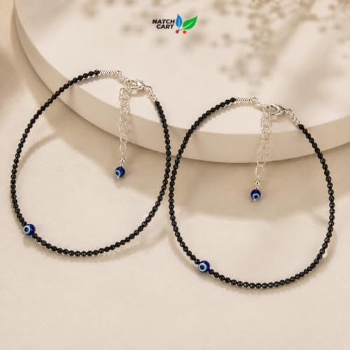 Image of Raw Pyrite, Money Magnet, Dhanyog, Garnet, Black Obsidian Evil Eye Anklet | Stone of Money, Protection & Power | Natural Healing Crystal Anklet for Women | Spiritual Jewellery for Women | Gift for Woman & Girlfriend