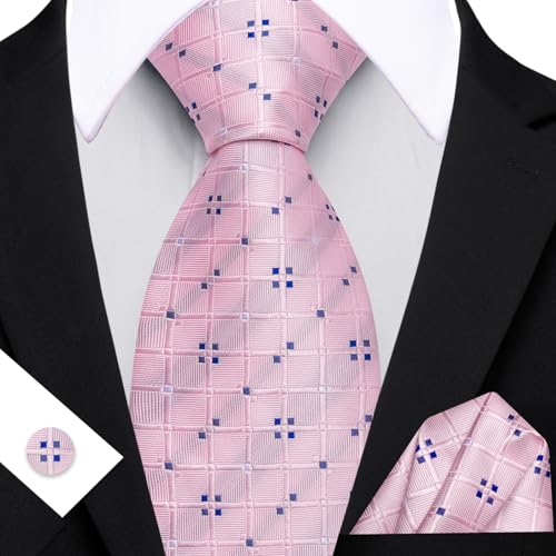 Image of YOHOWA Men Plaid /Striped Ties Set Silk Business Wedding Formal Fashion Necktie and Pocket Square Cufflinks Set