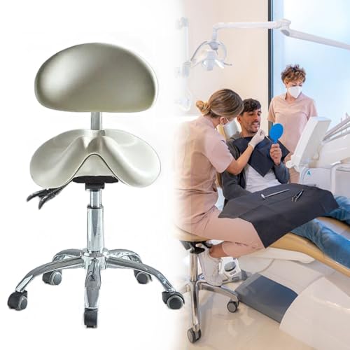 Tabouret de selle à roulettes robuste avec dossier réglable 18-22 pouces