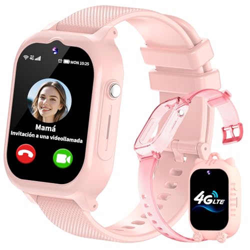 EUNICECG 4G Reloj Inteligente Niño Niños Niñas Localizador GPS Llamadas SOS Videollamadas Podometro Despertador HD Cámara Resistente Al Agua Digital Regalos Juguetes 4 5 6 7 8 9 10 11 12 Años