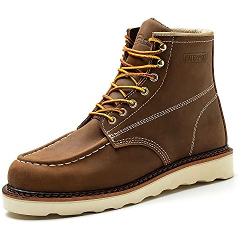 ACDSAF Work Boots for Men - 6 Inch Wedge Soft Toe Mens Work Boots, Waterproof Construction Work Shoes (Brown Color,Size 11.5) Cover