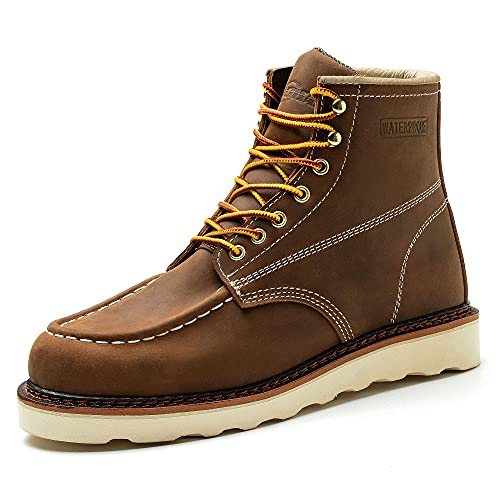 ACDSAF Work Boots for Men - 6 Inch Wedge Soft Toe Mens Work Boots, Waterproof Construction Work Shoes (Brown Color,Size 8) by ACDSAF - Used condition - US$59.25