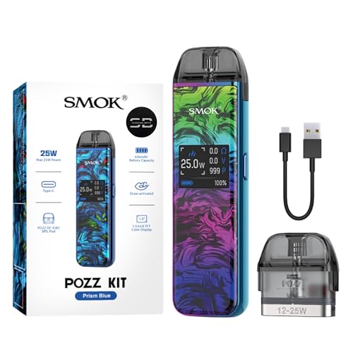 Smok Pozz Vape Kit [Prism Rainbow] - Available in 6 colours - Type-C Fast Charging 630mAh Battery 25W 1.0 TFT Colour Draw Activated - Compatible with Smok Pozz Pod - No Nicotine