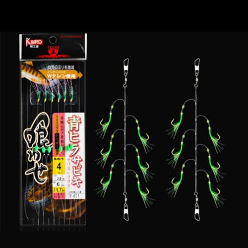RDNKVB 5 Aparejos de Plumas de caballa con 30 Ganchos, Aparejos de Pesca de mar preatados con Cuentas Luminosas, Aparejos de señuelo de Insectos voladores biónicos para caballa, abadejo