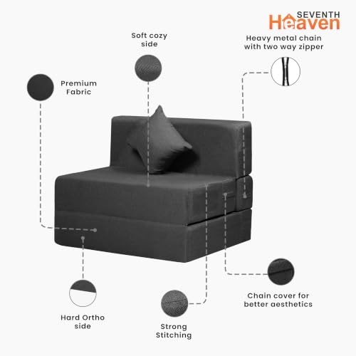 Image of Seventh Heaven Rejioce 1 Seater 6 * 3 Jute Fabric Washable Cover Sofa Cum Bed with 1 Cushion 1 Seater Single Foam Fold Out Sofa Cum Bed (Finish Color - Grey Delivery Condition - Pre-Assembled)