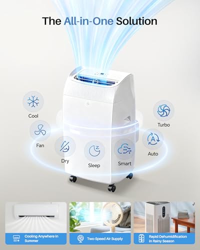 Image of EnerGlow 12000BTU Portable Air Conditioner, 4-in-1 Cools 600 Sq.Ft, Quiet AC Unit with Fan & Dehumidifier, LED Display, Remote, Auto Swing, 24H Timer, Window Kit, for Bedroom /Office /Dorms /Apartment