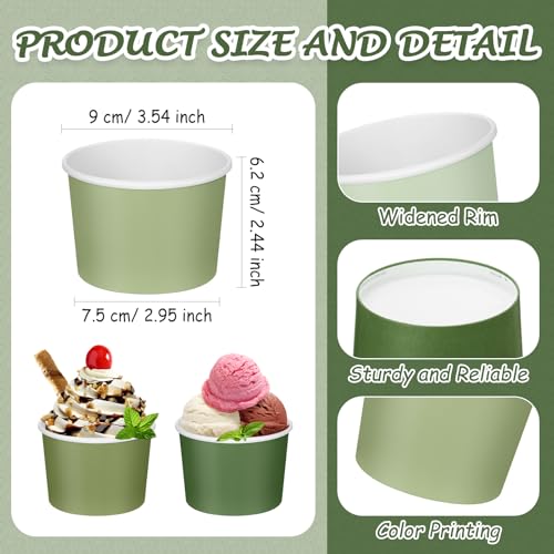 Image of Nuenen 300 Pcs 8 oz Summer Ice Cream Paper Cups Bulk Disposable Dessert Cups Solid Color Paper Dessert Bowls for Snack Sundae Spring Party Favors Ice Cream Bar Supplies (Green Theme)