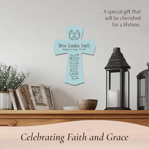 Image of LifeSong Milestones Blue Wood Baptism Cross Ornament: Remembrance and Gifts for Boys - 1st Communion, Baptismal, Christening, and Special Occasions 8.5x11